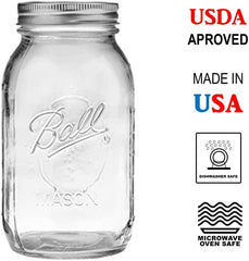 Ball Glass Mason Jar with Lid & Band, Wide Mouth, 32 Ounces, 4 Count