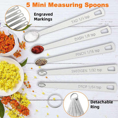 Measuring Cups and Spoons Set of 15, Kitchen Measuring Tool with Colored Silicone Handle, Including 5 Nesting Measuring Cups, 5 Spoons, 5 Mini Spoons Stainless Steel for Cooking Baking