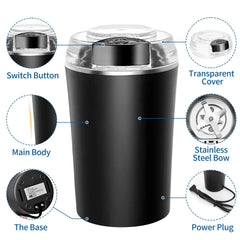TINANA Electric Coffee Grinder 200W, One-Touch Coffee Bean and Spice Grinder with Cleaning Brush, 2.8oz Capacity, Stainless Steel Blade, Black