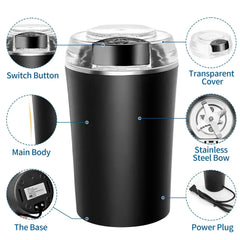 TINANA Electric Coffee Grinder 200W, One-Touch Coffee Bean and Spice Grinder with Cleaning Brush, 2.8oz Capacity, Stainless Steel Blade, Black - USA MEGA SHOP