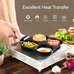 Carote 4-Cup Nonstick Egg and Burger Pan, Breakfast Skillet with Divided Sections, Induction Compatible (Black)