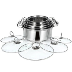 Large Pot,5 Sets Stockpots Stainless Steel Soup Pots Kitchen Cookware Set Induction Pots with Glass Lids