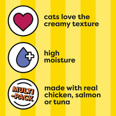 Temptations Creamy Puree Chicken, Salmon & Tuna Lickable Cat Treats, 12g Pouches (24 Pack)