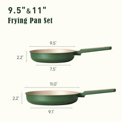 Carote Nonstick Frying Pan Set, 9.5" & 11" Skillets, Induction Compatible, Easy to Clean, Green