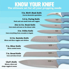 Tasty 15-Piece Stainless Steel Kitchen Knife Set With Block, Soft-Grip Handles Slate Blue