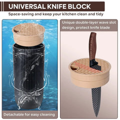 Vesteel Kitchen Knife Set of 7, Professional Stainless Steel Knives Set for Kitchen with Universal Knife Block - Khaki - USA MEGA SHOP