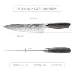 Hecef 8-Inch Chef Knife with Japanese Damascus Pattern and Ergonomic Wood Handle - USA MEGA SHOP
