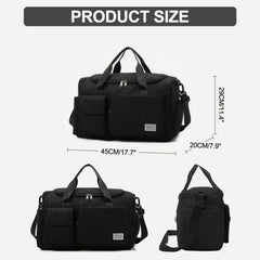 DAKIMOE Travel Duffle Bag for Women Men, Weekender Bags Carry on Gym Bag with Wet Pocket/Adjustable Strap/Shoe Compartment, Foldable Waterproof Overnight Tote Bag for Plane Sports Dance, Black