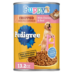(6 pack) Pedigree Chopped Ground Dinner Wet Puppy Food With Chicken & Beef, 13.2 oz. Cans, 12 Count