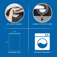 Mainstays Gemma Easy Hang Hookless Fabric Shower Curtain with Built-in Rings, 70" x 74", Black