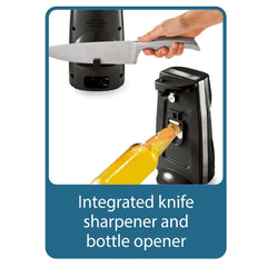 Mainstays Can Opener and Knife Sharpener, Bottle Opener with Removable Cutting Lever Black