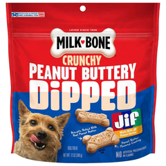 (4 pack) Milk Bone Peanut Buttery Dipped Dog Biscuits with Jif Peanut Butter, 12 oz Bag