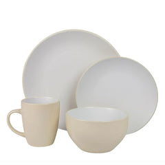 10 Strawberry Street 16-Piece Two Tone Coupe Dinnerware Set - Tan/White