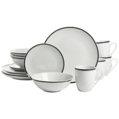 10 Strawberry Street Simply Coupe 16-Piece Ceramic Dinnerware Set, Black