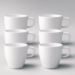 Coffee Cups Set of 6, 300ml (10oz) Eco-Friendly Shatter-Resistant Mugs with Ergonomic Handles | Premium Stone-Effect Resin, Porcelain Feel | Ideal for Commercial & Home Use, Dishwasher Safe