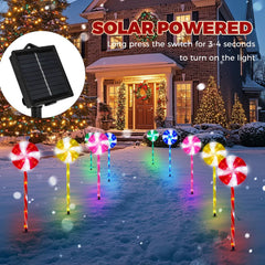 10 Pack Solar Candy Cane Pathway Lights Outdoor, 8 Modes Lollipop Peppermint Stake Lights With Auto On/Off, Waterproof Christmas Decor For Walkway Yard Garden
