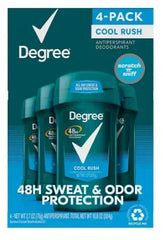 Degree Men Cool Rush 48-Hour Antiperspirant Deodorant Invisible Solid, 4 pk./2.7 oz