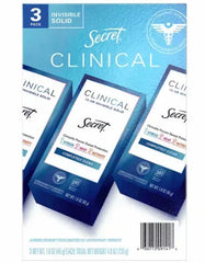 Secret Clinical Strength Invisible Solid Antiperspirant and Deodorant - Completely Clean, 3pk./1.6 oz.