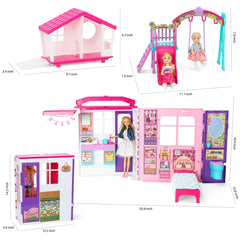 FUNWEE Doll House Playset with 60+ Accessories Including House Furniture, Pets, Bathtubs, Swings, Slides and other accessories - USA MEGA SHOP