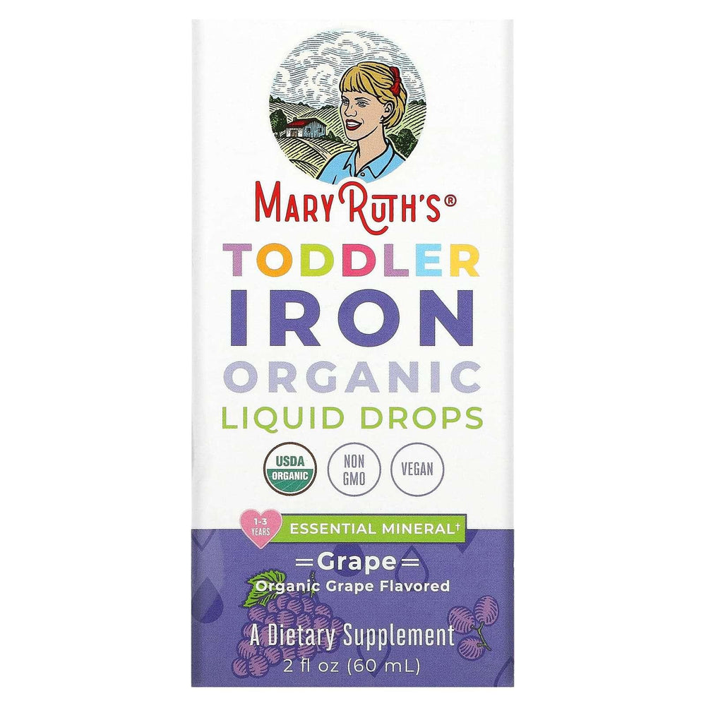 MaryRuth's, Toddler Iron Organic Liquid Drops, 1-3 Years, Grape, 3.5 mg, 2 fl oz (60 ml) - USA MEGA SHOP