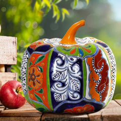 13" Talavera Style Ceramic Pumpkin - USA MEGA SHOP