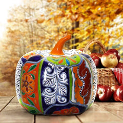 13" Talavera Style Ceramic Pumpkin - USA MEGA SHOP