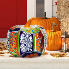 13" Talavera Style Ceramic Pumpkin - USA MEGA SHOP