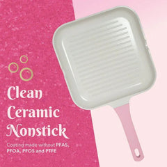 Paris Hilton 11 Inch Ceramic Nonstick Cast Aluminum Grill Pan, Pink