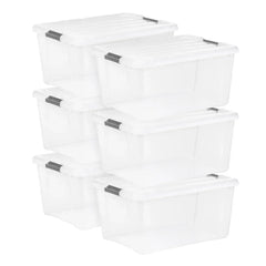 IRIS 45QT Clear Storage Bin with Buckles, 6-pack