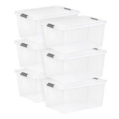 IRIS 45QT Clear Storage Bin with Buckles, 6-pack