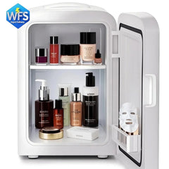 Auseo Mini Portable Fridge Personal, Countertop, 4L/6 Cans, Cooler Small Refrigerator, Front Door Stainless Steel, AC/DC, Option for Skincare, Makeup, Drinks, Dorm Room, White