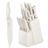 Walchoice 15 Pieces Knife Set with Block, High Carbon Stainless Steel Kitchen Knife Set with Sharpener, Rust Resistant & Dishwasher Safe - USA MEGA SHOP
