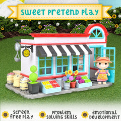 Honey Bee Acres The Buzz General Store - Complete Dollhouse Playset with Miniature Doll Figure, 56 Pieces, Children Ages 3+