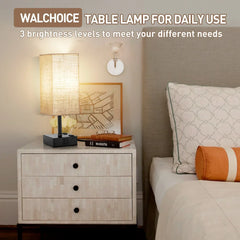 Walchoice Touch Control Table Lamp for Bedroom, 3-Way Dimmable Desk Lamp with USB A+C Charging Ports & 2-Prong AC Outlets, Nightstand Lamp with Rectangular Flaxen Shade - USA MEGA SHOP