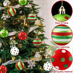 18-Pack Christmas Ornament Balls, 2.4 Inch Glittered Plastic Baubles with Polka Dot Designs, Red Green White Hanging Decor for Xmas Tree, Home, Party - USA MEGA SHOP