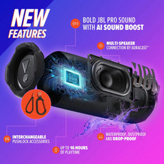 JBL Flip 7 - Portable waterproof and drop-proof speaker, Bold JBL Pro Sound with AI Sound Boost, 16Hrs of Playtime, and PushLock system with interchangeable accessories (Black)