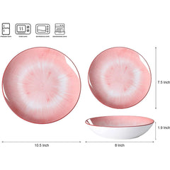 Bestone 12 Piece Dinnerware Set ,Chip Resistant, Dinnerware Sets, Plates, Dishes, Bowls, Service for 4, Pink And White
