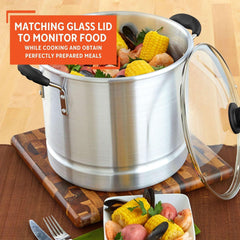 Imusa 10Qt Aluminum Steamer or Stock Pot with Glass Lid & Removable Rack