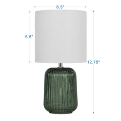 Mainstays Green Glass Table Lamp with White Linen Shade, 12.75 Inch