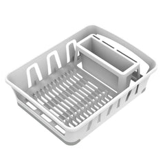 Mainstays Expandable Kitchen Dish Drying Rack with Utensil Holder, Countertop Dish Drainer Rack for Plates, Cups and Kitchen Sink Organization, White