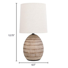 Simple Home Small Table Lamp, Bohemian Style Ceramic Carved Table Lamp with Beige Shade, 12.75"