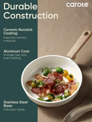 Carote Nonstick Ceramic Cookware Set 12-Piece,Kitchen Pots and Pans Set,Stay-Cool Handles,Induction Compatible,Cookware Set for RV and Camping,White