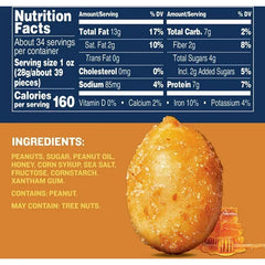PLANTERS Honey Roasted Peanuts, Party Snacks, Plant Based Protein, 34.5 oz Jar