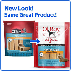 (2 pack) Ol' Roy Long-Lasting Flavor Munchy Bones Chews for Dogs, 7 count, 20 oz