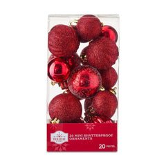 Mini Red Multi-Textured Shatterproof Christmas Ornaments, 20 Count, by Holiday Time - USA MEGA SHOP