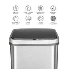 Nine Stars 13.2-Gal. Stainless Steel Sensor Trash Can