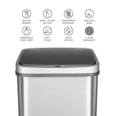 Nine Stars 13.2-Gal. Stainless Steel Sensor Trash Can - USA MEGA SHOP