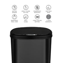 Nine Stars 13.2-Gal. Stainless Steel Sensor Trash Can - Black - USA MEGA SHOP