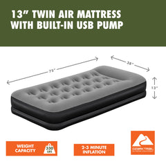 Ozark Trail 13" Twin Indoor & Outdoor Air Mattress with Built-In USB Pump