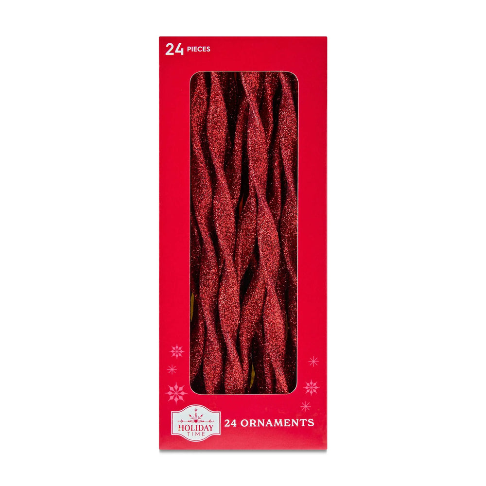 24 Count Red Glitter Icicle Christmas Ornaments, 7 in, by Holiday Time - USA MEGA SHOP